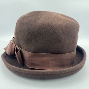 Vintage 1950s Neumann‑Endler Fair‎ Field Felts Brown Wool Cloche Hat Bow 23